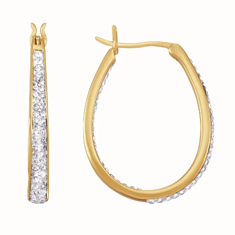 women bridal earrings -Simone I Smith Collection 18KT Yellow Gold Plated Sterling Silver Crystal 25X3MM Oval Hoop Earrings