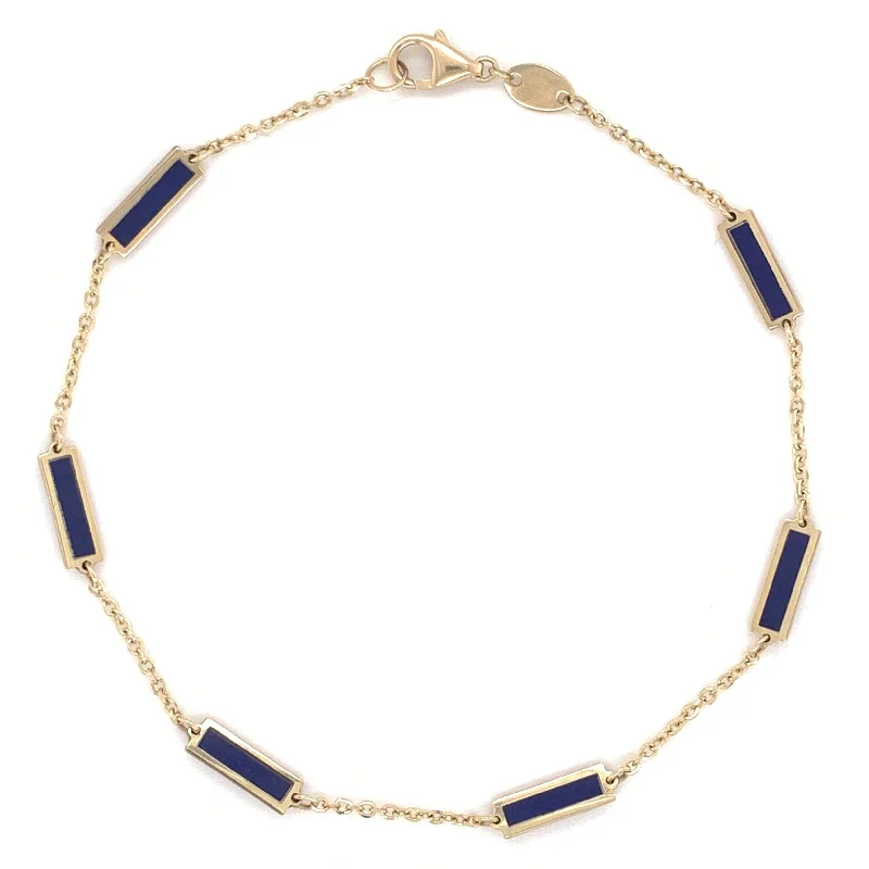 women boho bracelets -Joelle Lapis Stackable Bar Bracelet - 14K Gold Lapis Bracelet