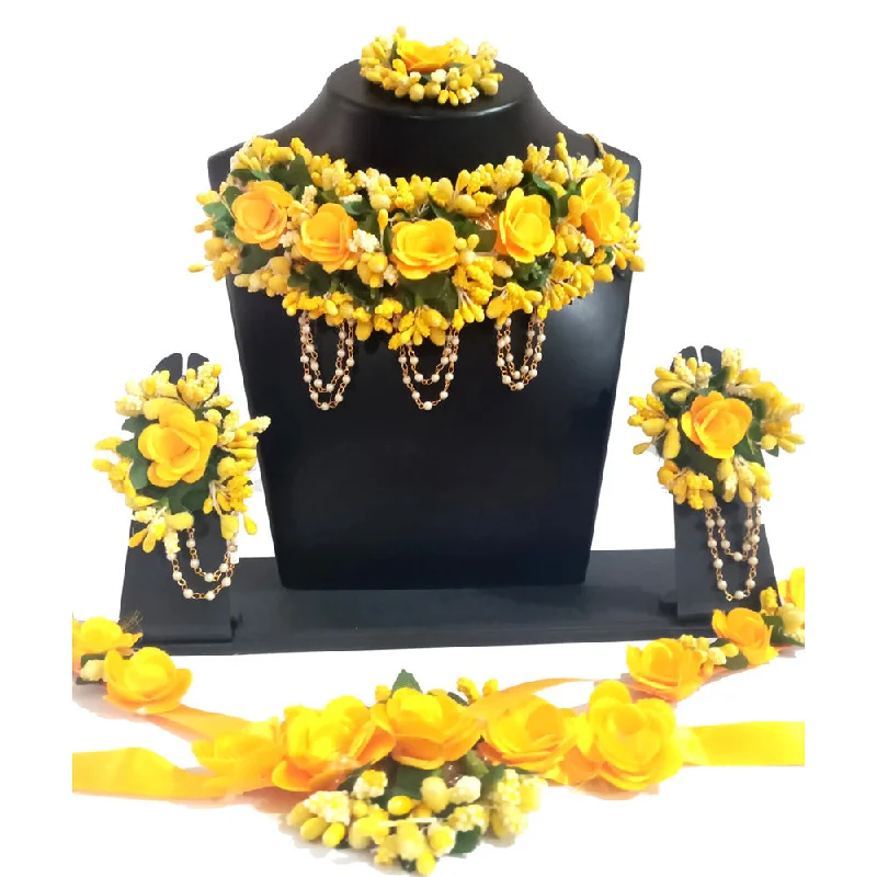 women statement necklaces -Kavya's Kreation Flower Necklace Set for Haldi Ceremony Combo Set