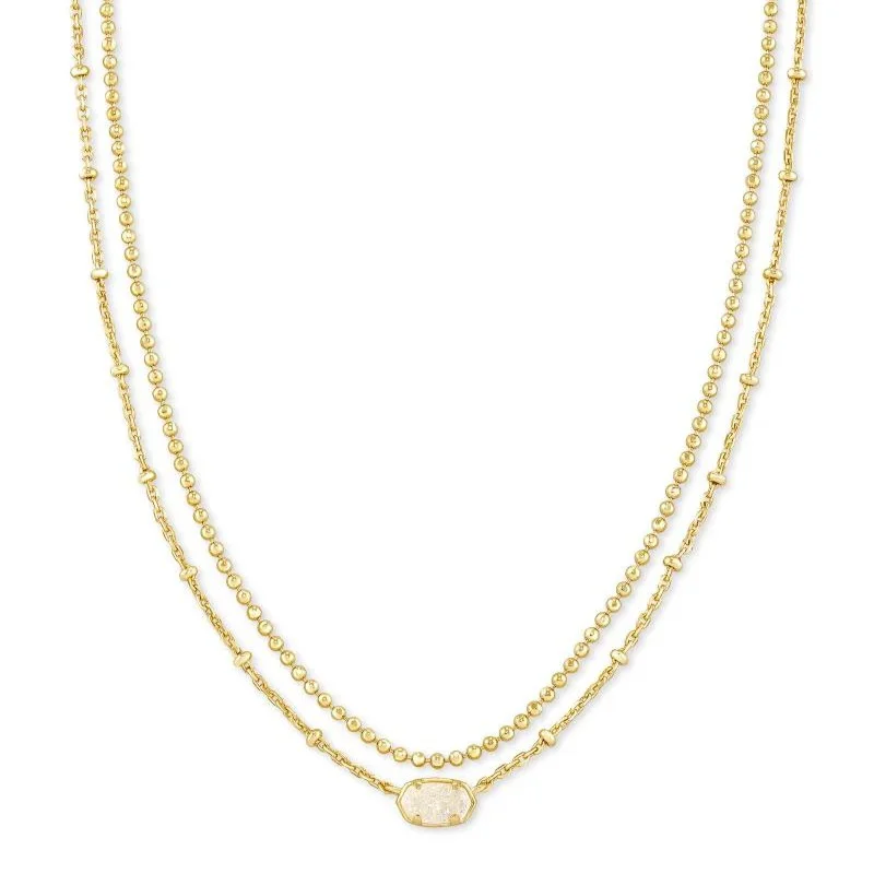 women layered necklaces -Kendra Scott | Emilie Gold Multi Strand Necklace in Iridescent Drusy