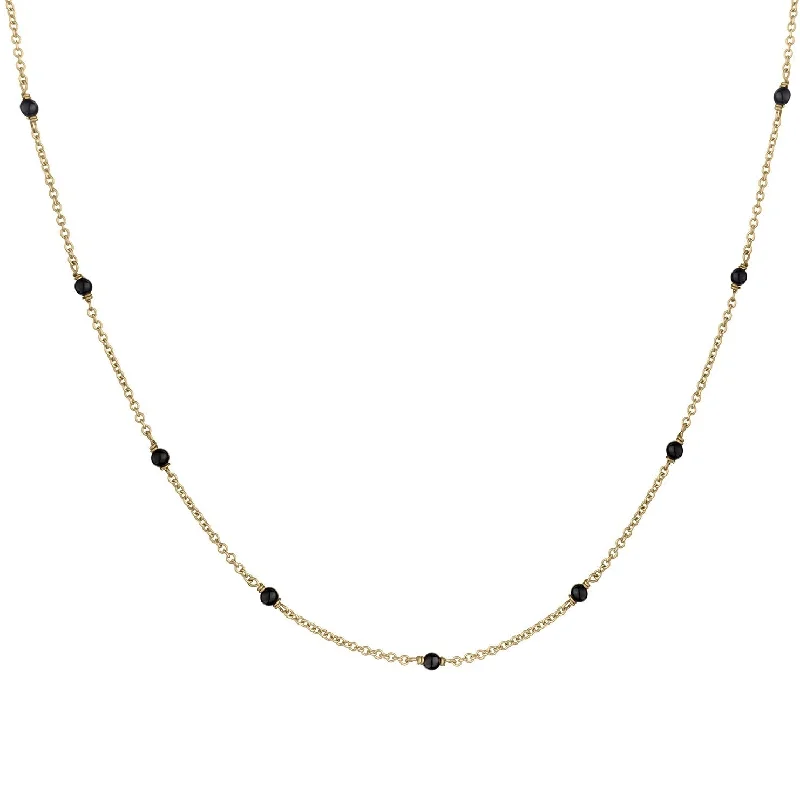 women custom necklaces -BLACK ONYX BEADED CHAIN NECKLACE