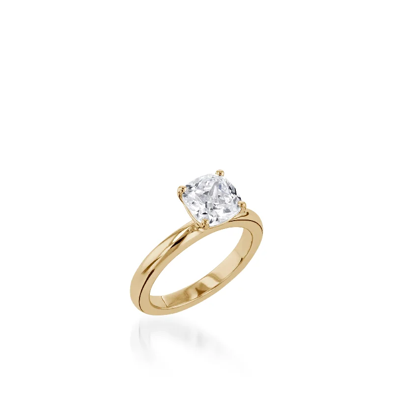 women emerald solitaire engagement rings -Essence Solitaire Cushion Yellow Gold Engagement Ring