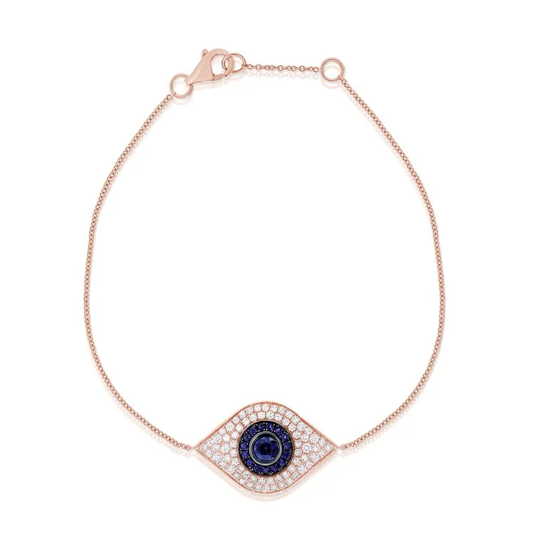 women trendy bracelets -Joelle Sapphire & Diamond Evil Eye Bracelet 14K Rose Gold