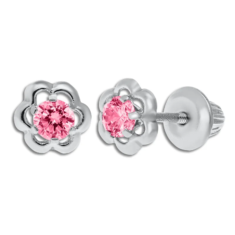 women sparkling earrings -Kiddie Kraft Sterling Silver Childrens Flower Stud Earrings