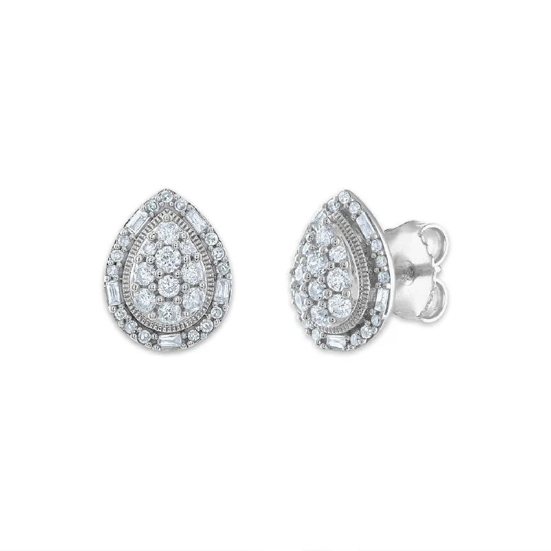 women stylish earrings -1/2 CTW Diamond Cluster Pear Shape Earrings in 10KT White Gold