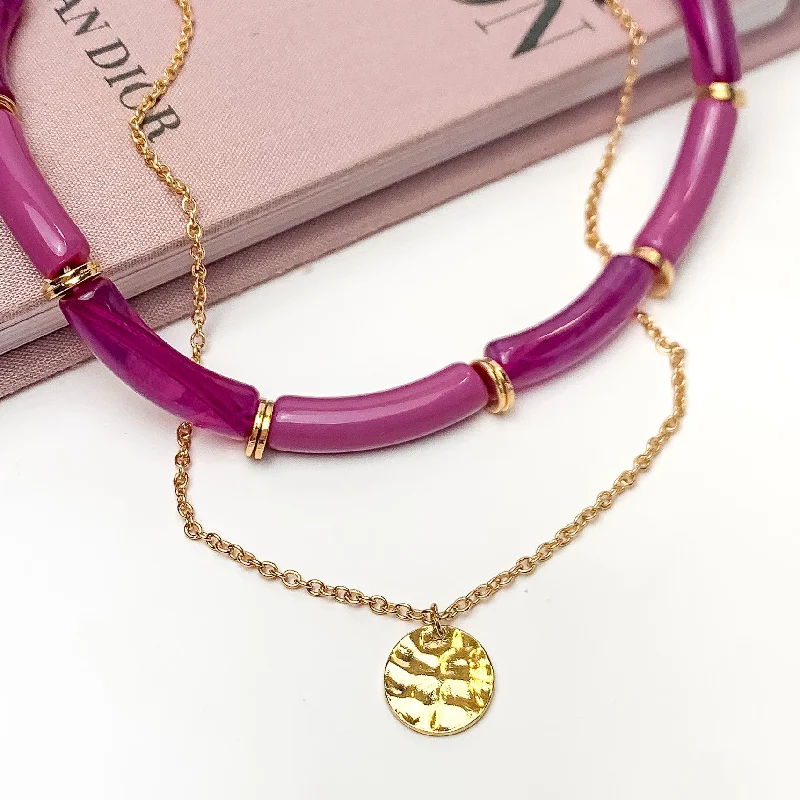 women adjustable necklaces -Perfect Paradise Tube Necklace With Second Gold Tone Chain Necklace in Purple