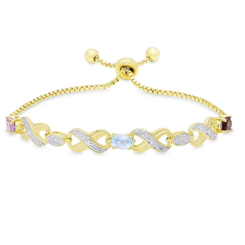 women personalized bracelets -Dolce Giavonna Gold Overlay Multi Gemstone and Diamond Accent Adjustable Slider 'XO' Design Bracelet