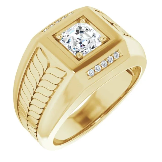 women pave engagement rings -Men's Engagement Ring Asscher Cut 1.30 Ctw. H Color VS1 GIA Certified