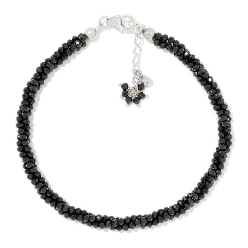 women bangles sets -Sterling Silver 7.25" Black Spinel Twisted Beaded Bracelet