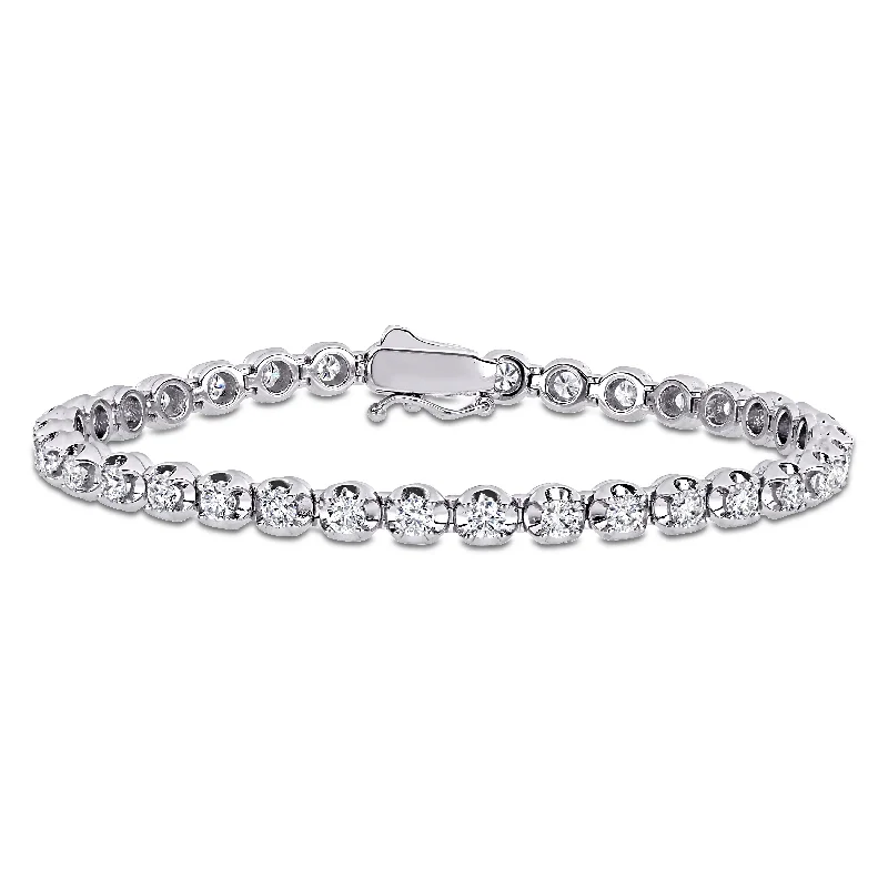 women gold bangles -Miadora 3 1/2ct DEW Created Moissanite Tennis Bracelet in 14k White Gold