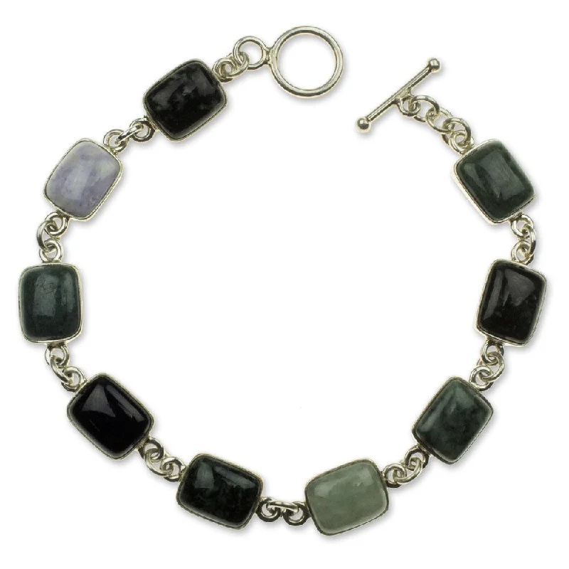 women engraved bracelets -Sterling Silver 'Ya'Ax Chich Colors' Jade Bracelet (Guatemala)