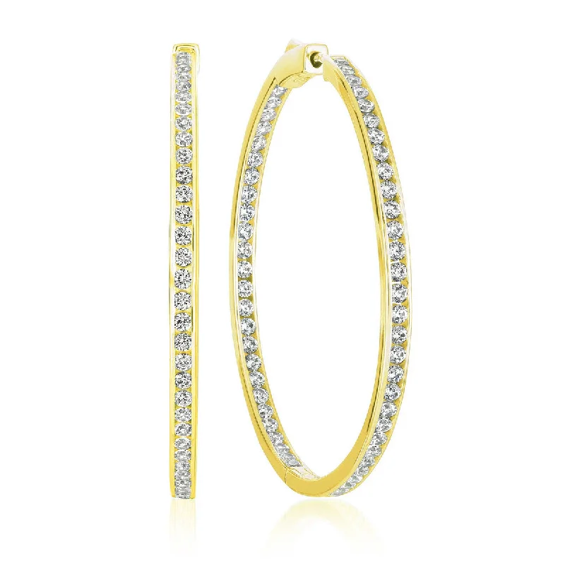 women affordable gold earrings -Crislu 18KT Yellow Gold Plated Sterling Silver Cubic Zirconia In & Out Hoop Earrings