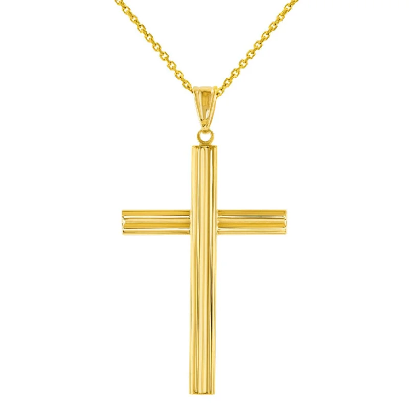 women elegant necklaces -14K Yellow Gold Plain Religious Cross Pendant with Cable, Curb, or Figaro Chain Necklaces