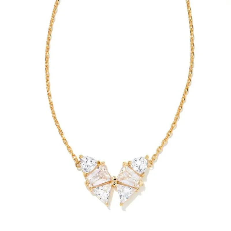 women anniversary gift necklaces -Kendra Scott | Blair Gold Butterfly Pendant Necklace in White Crystal