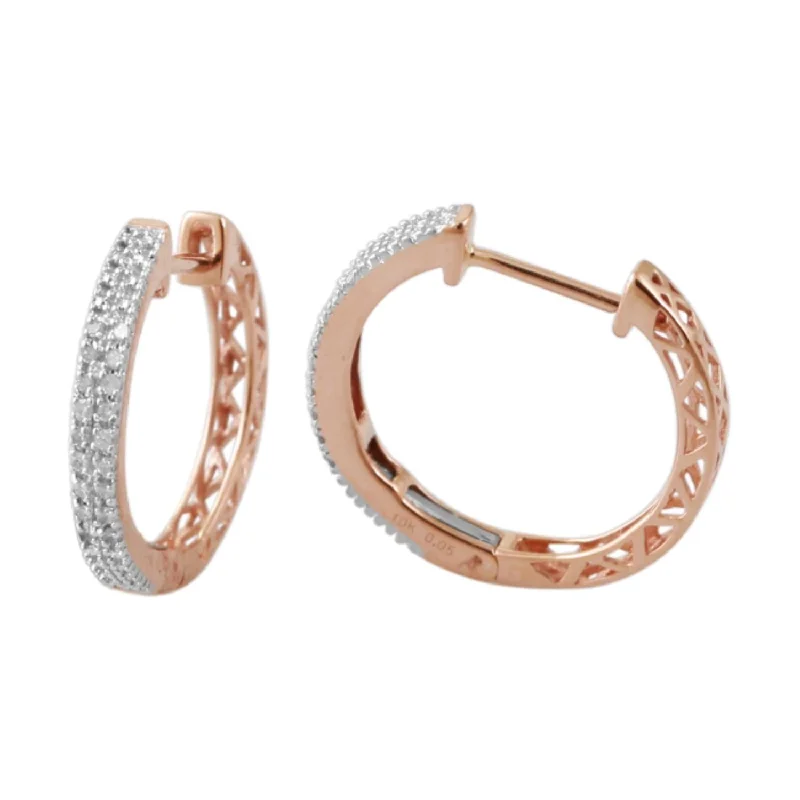 women everyday earrings -1/10 CTW Diamond Hoop Earrings in 10KT Rose Gold