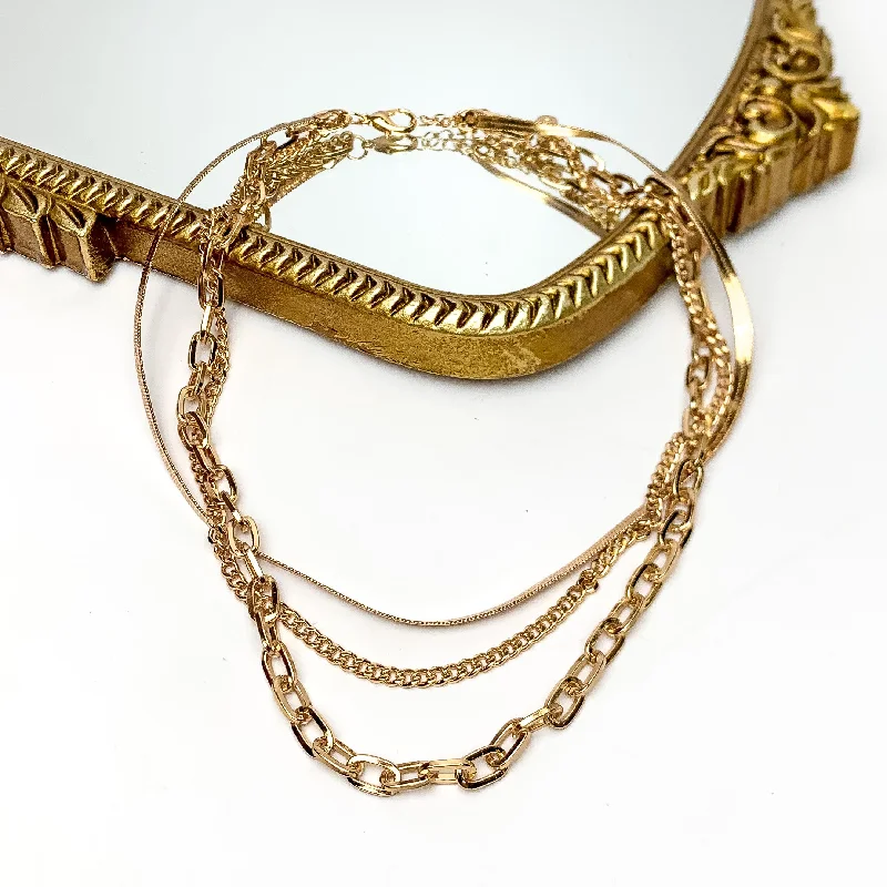 women chic necklaces -Friday Night Fun Multi Strand Chain Necklace in Gold Tone