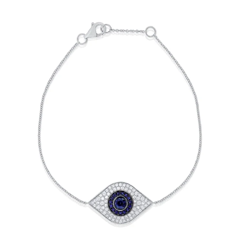 women silver plated bracelets -Joelle Sapphire & Diamond Evil Eye Bracelet 14K White Gold