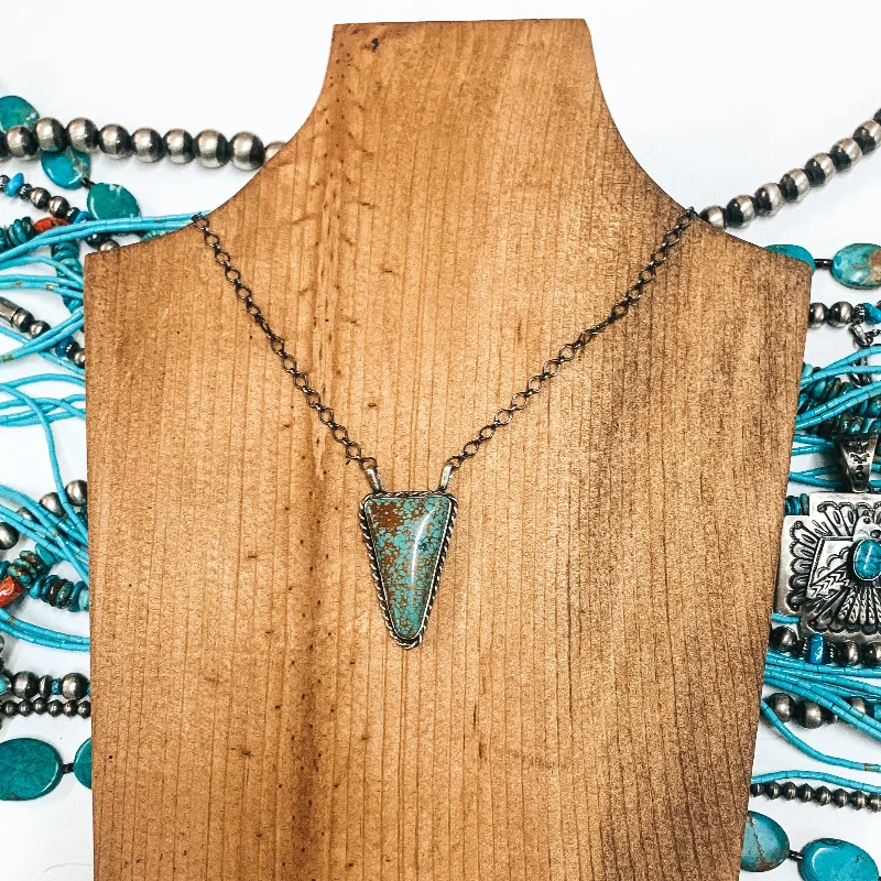 women charm necklaces -Merle House | Navajo Handmade Genuine Sterling Silver and Triangle Kingman Turquoise Pendant Necklace