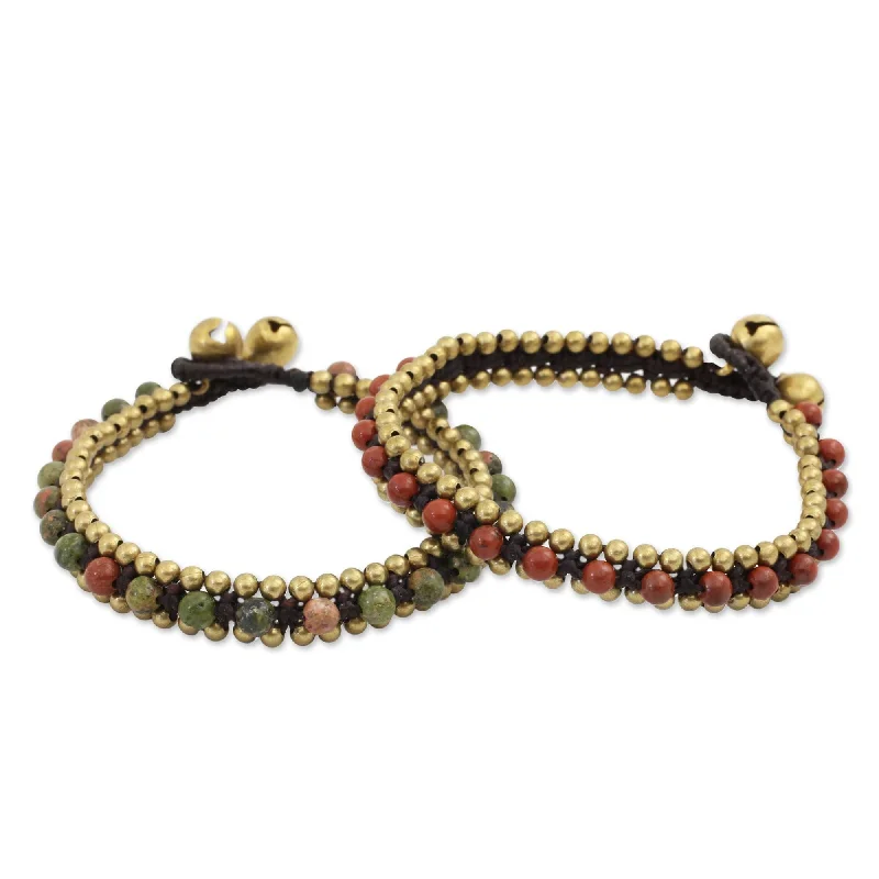 women charm bracelets -Set of 2 Brass Happy Times Unakite Jasper Bracelets (Thailand)