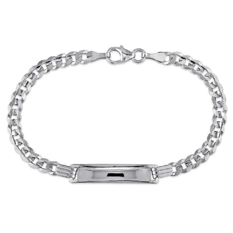 women stacked bracelets -Miadora Engravable Link ID Bracelet in 10k White Gold