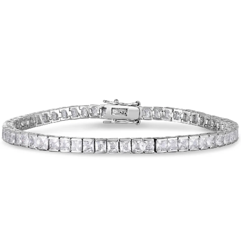 women bracelets -Cubic Zirconia Square Link Line Silver Plated Bracelet