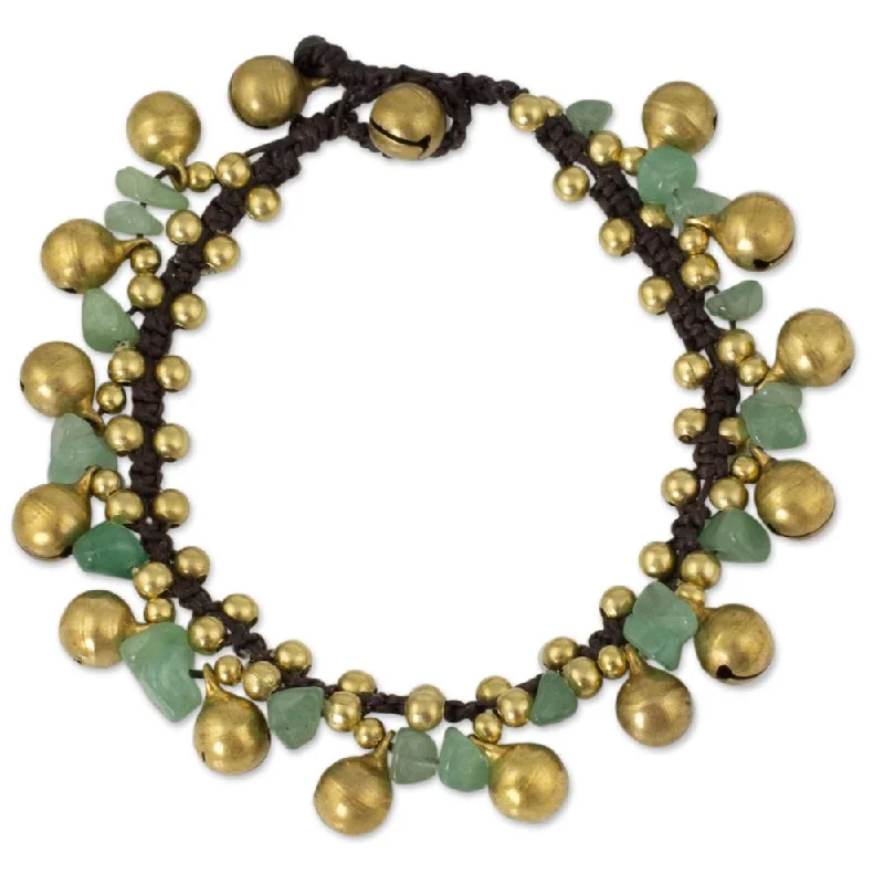 women customized charm bracelets -Handmade Brass 'Joyous Bells' Aventurine Bracelet (Thailand)