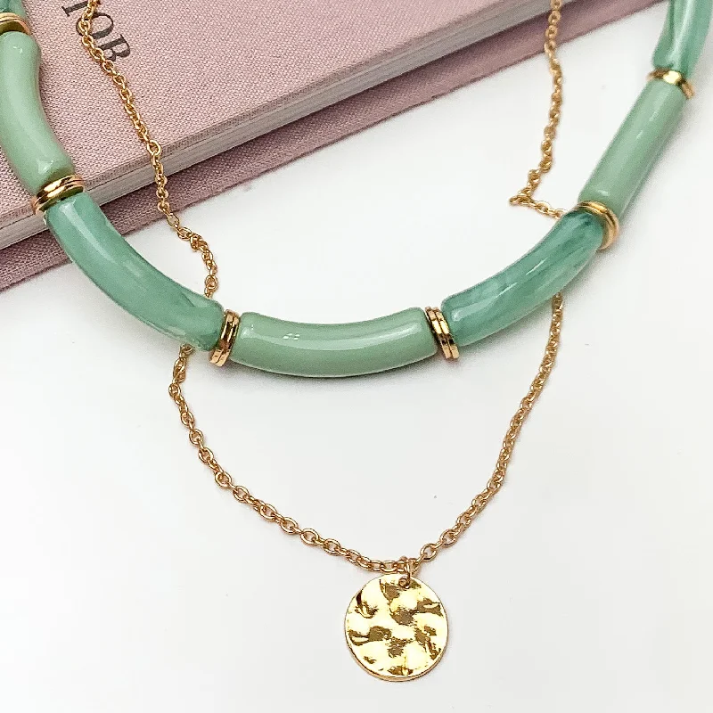 women nature-inspired necklaces -Perfect Paradise Tube Necklace With Second Gold Tone Chain Necklace in Green