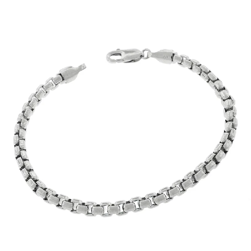 women engraved bracelets -10k White Gold 5mm Round Box Link Fancy Bracelet