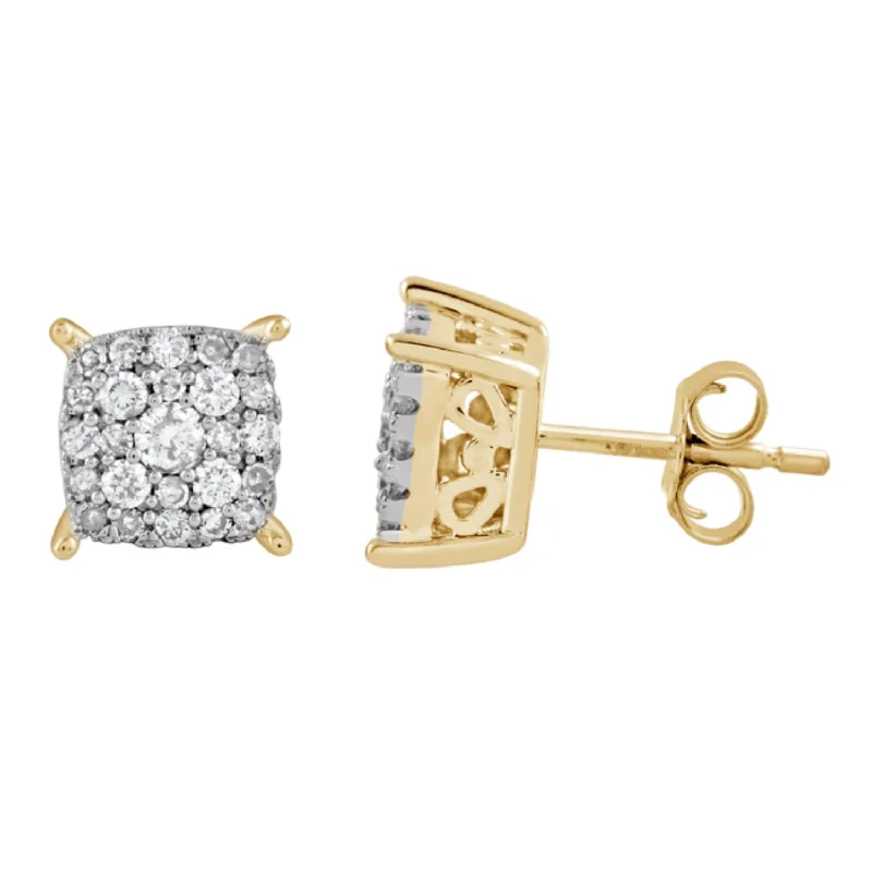 women sparkling earrings -1/2 CTW Diamond Cluster Stud Earrings in 10KT Yellow Gold