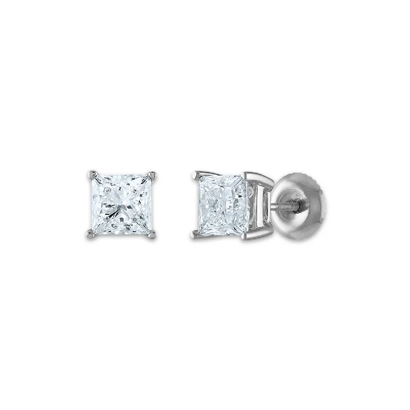 women handmade earrings -Signature Certificate EcoLove 2 CTW Princess Cut Lab Grown Diamond Solitaire Stud Earrings in 14KT White Gold