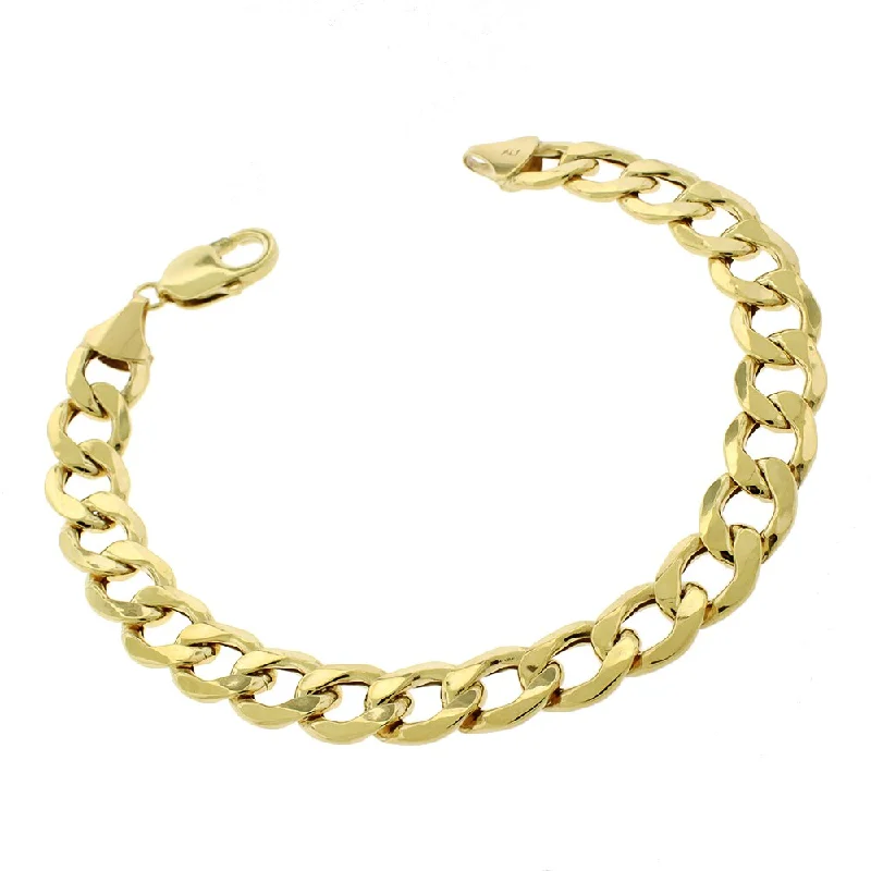 women leather bracelets -10k Yellow Gold 11mm Hollow Cuban Curb Link Bracelet Chain 9"