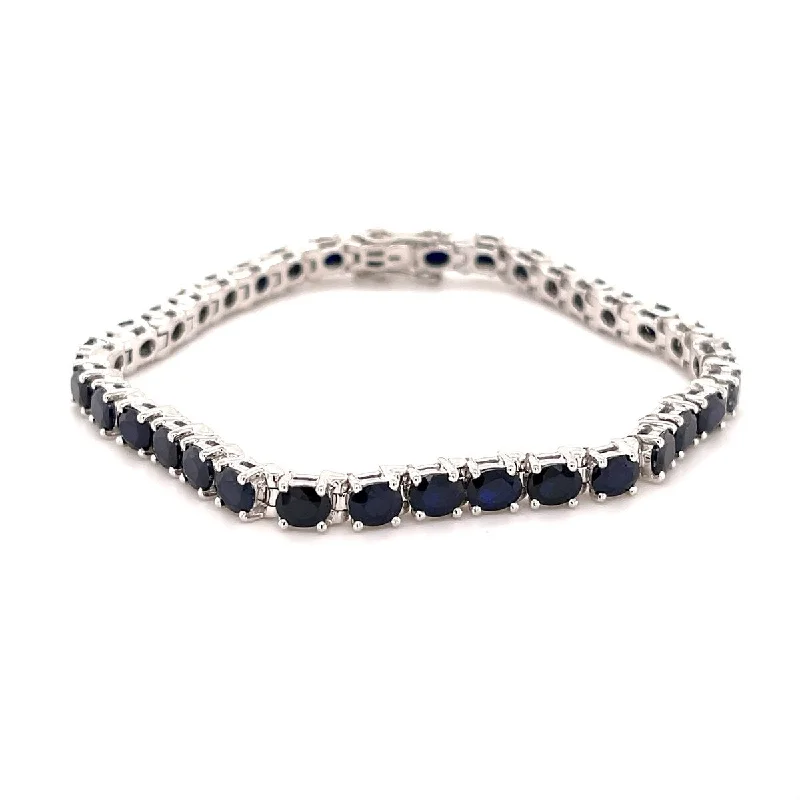 women bangles -925 Sterling Silver Diffusion Blue Sapphire Gemstone Tennis Bracelet