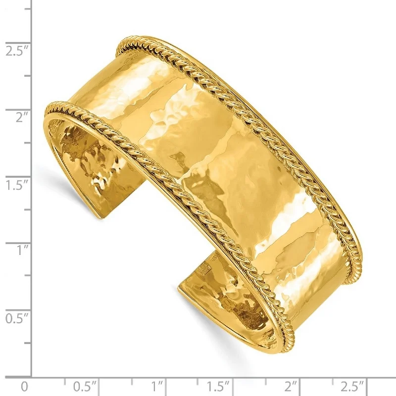 women charm bracelets -Curata Italian 14k Yellow Gold 22mm Rope Edge Cuff Bangle Bracelet