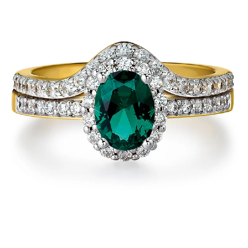 women vintage wedding rings -Tru-Emerald Cincature Ring Set