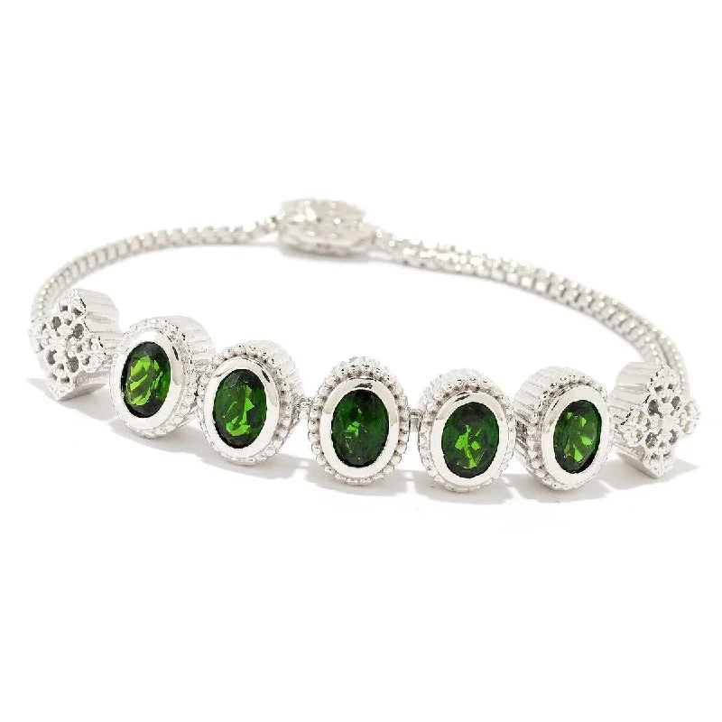 women trendy bracelets -Dallas Prince Sterling Silver Oval Gemstone Adjustable Slide Bracelet