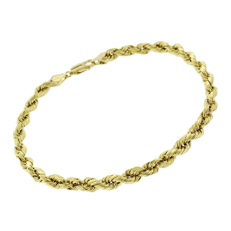 women minimalist bracelets -14k Yellow Gold 5mm Hollow Rope Diamond-Cut Link Twisted Bracelet Chain 9"