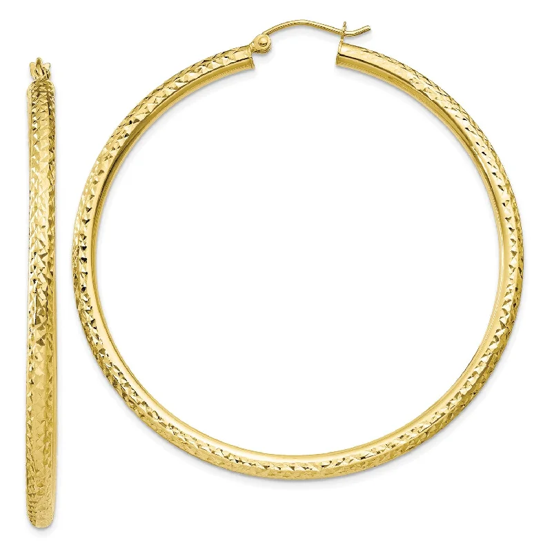 women hoop earrings for women -10KT Yellow Gold 50X3MM Diamond-cut Hoop Earrings