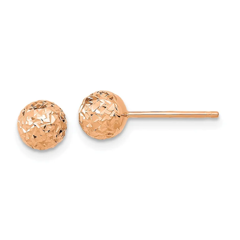 women affordable earrings -14KT Rose Gold 6MM Diamond-cut Ball Stud Earrings