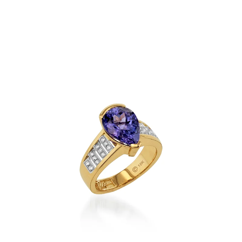 women elegant vintage engagement rings -Signature Tanzanite and  Pave Diamond Ring