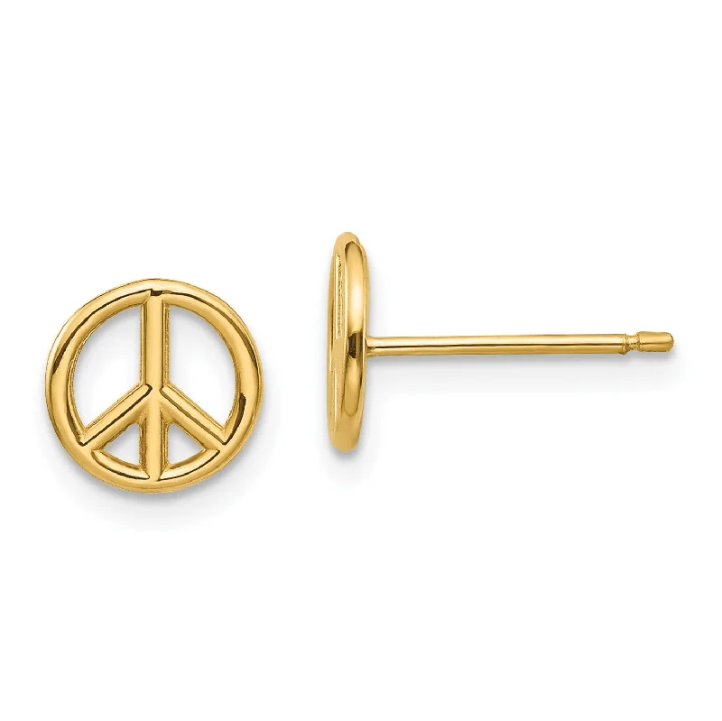 women rhinestone earrings -14KT Yellow Gold Peace Symbol Earrings