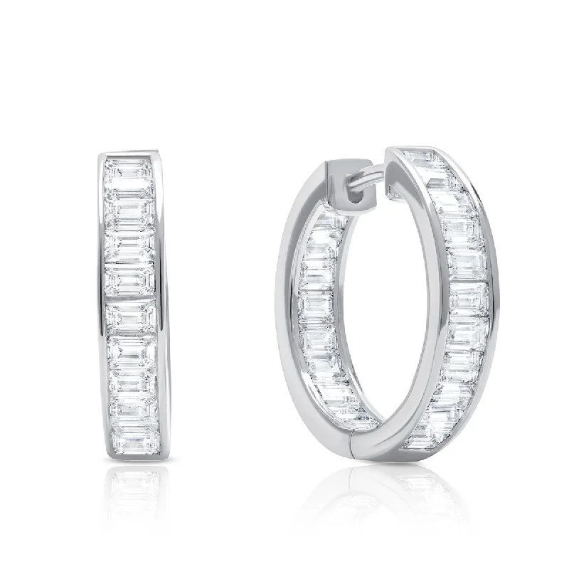 women shimmering earrings -Crislu Platinum Plated Sterling Silver Baguette Cubic Zirconia Hoop Earrings