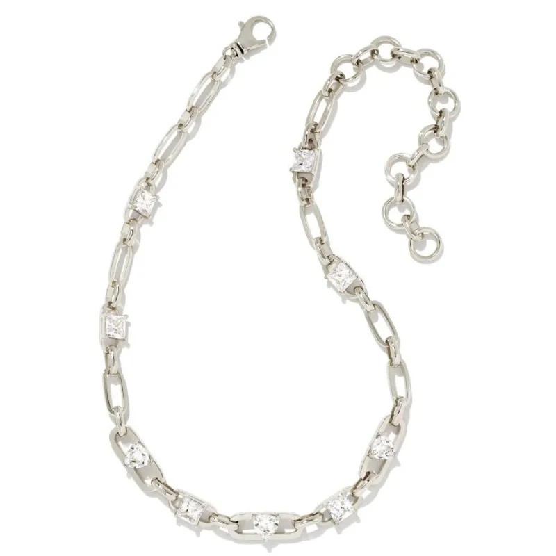 women chic choker necklaces -Kendra Scott | Blair Silver Jewel Chain Necklace in White Crystal