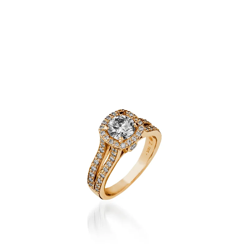 women diamond solitaire wedding rings -Chiffon  Round Yellow Gold Engagement Ring