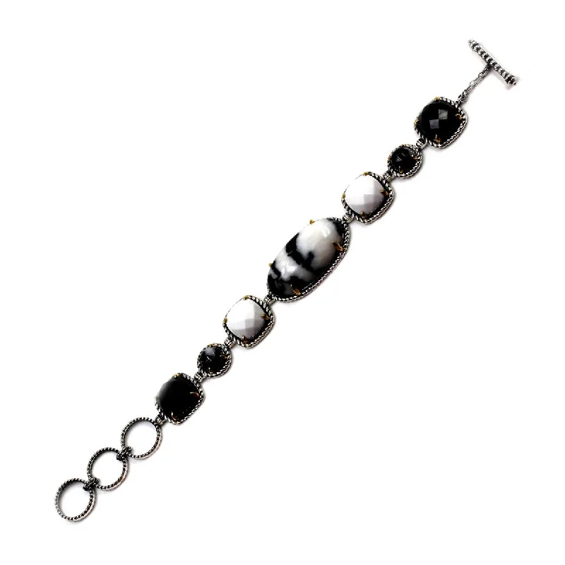 women trendy bracelets -Sterling Silver White Buffalo Gemstone Rope Halo Toggle Bracelet