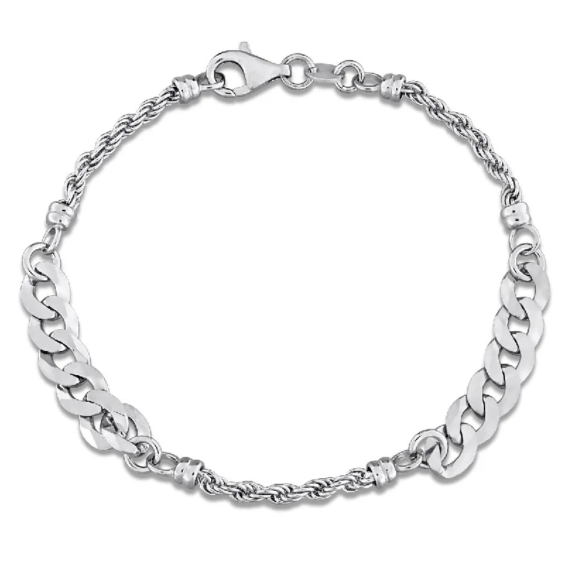 women chain bracelets -Miadora 2.5mm Rope 6mm Curb Link Chain Bracelet Sterling Silver-7.5 in