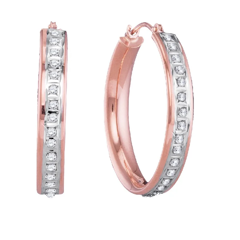 women diamond earrings -Diamond Fascination 14KT Rose Gold 25MM Diamond Accent Hoop Earrings