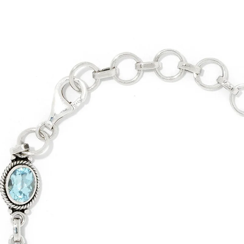 women layered bangles -925 Sterling Silver Swiss Blue Topaz Adjustable Bracelet