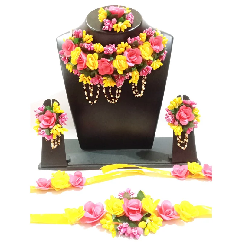 women pearl necklaces -Kavya's Kreation Flower Necklace Set for Haldi Ceremony Combo Set