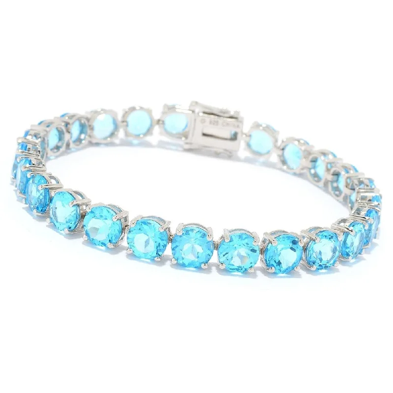 women cuff bangles -Sterling Silver Choice of Length Round Swiss Blue Topaz Line Bracelet