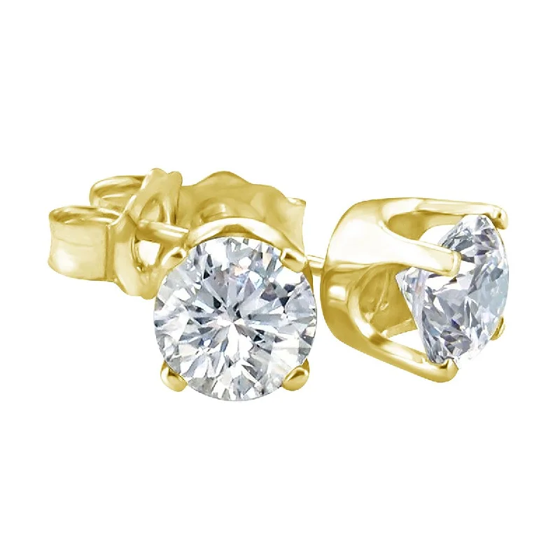 women fashion-forward earrings -Premiere 1/10 CTW Diamond Solitaire Stud Earrings in 14KT Yellow Gold